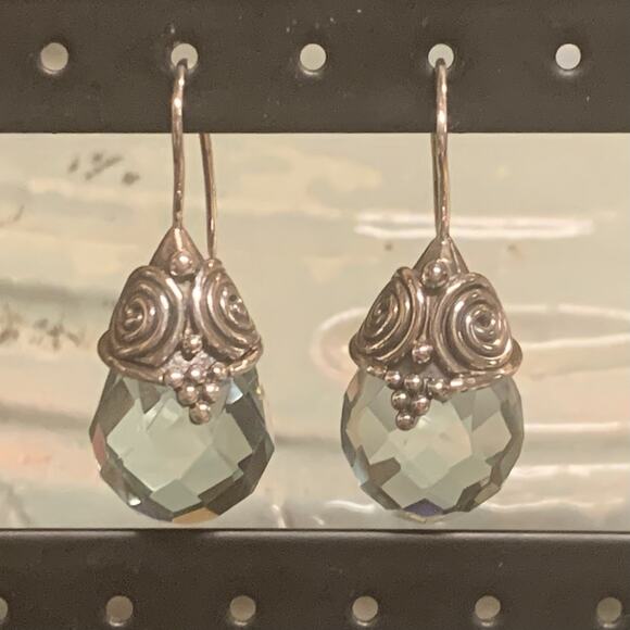 Sajen Earrings Sterling Silver & Light Blue Aquamarine Briolette Drop Fishhooks - Picture 4 of 8